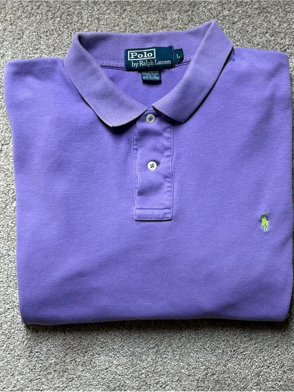 Vintage Ralph Lauren Polo Shirt in Lavender Purple with Lime Logo